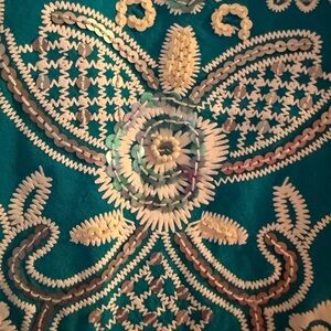 Blue and White Sequin Embellished Blouse